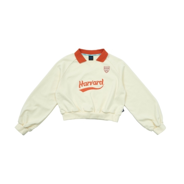 NCAA 長袖 米白橘 撞色領 短版 大學T 女 7452105201