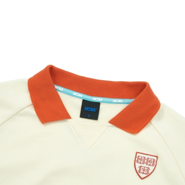 NCAA 長袖 米白橘 撞色領 短版 大學T 女 7452105201