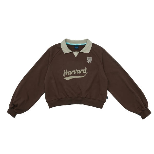 NCAA 長袖 卡其棕 撞色領 短版 大學T 女 7452105202