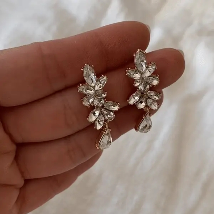 Valentina優雅垂墜水晶耳環