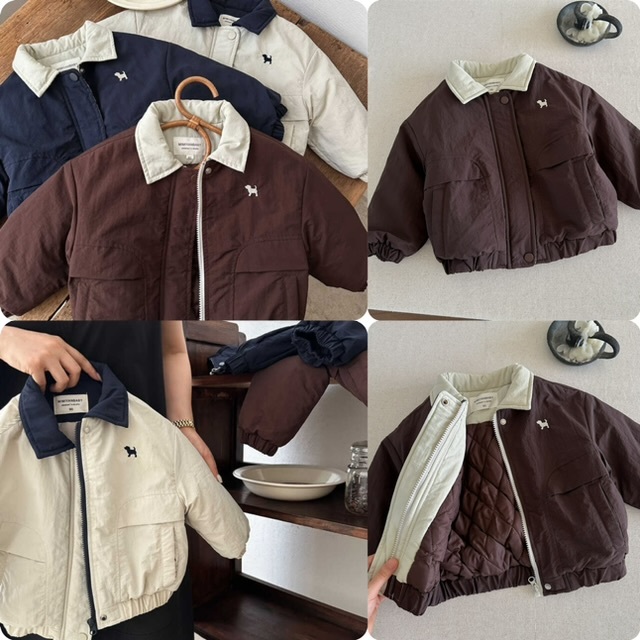 男童胸前小狗刺繡棒球款夾棉外套 - 2502659