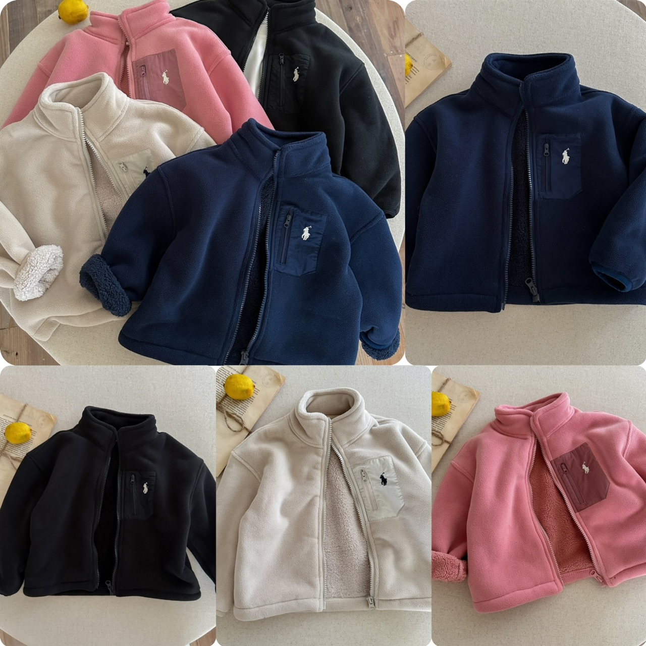 兒童胸前馬刺繡加厚絨外套 - 2502660