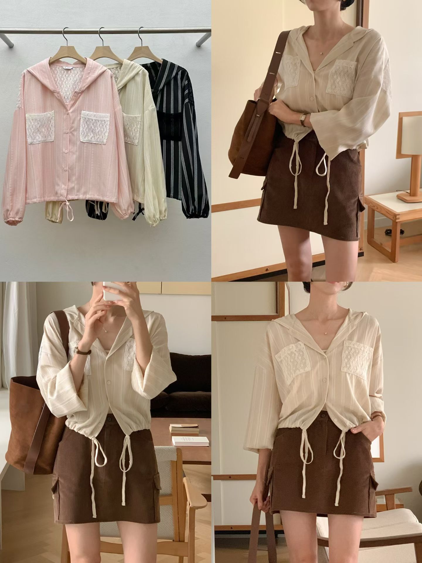 RF5005 天絲拼類似條紋束腰外套