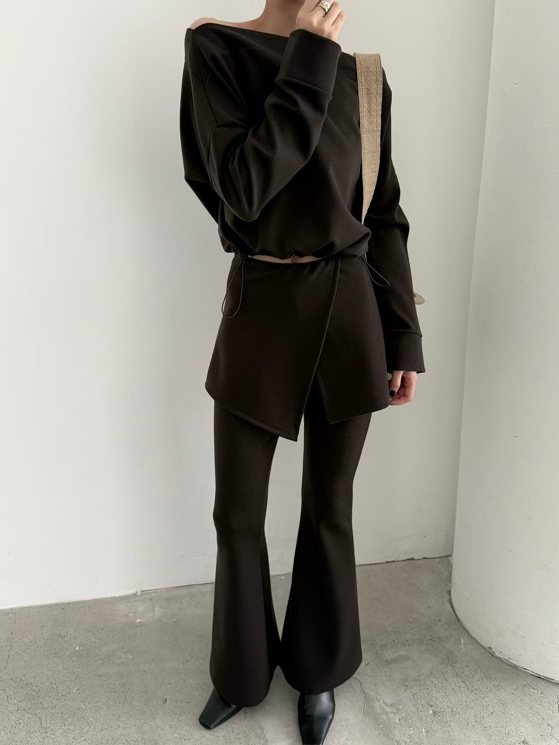 內加絨假兩件短裙喇叭長褲