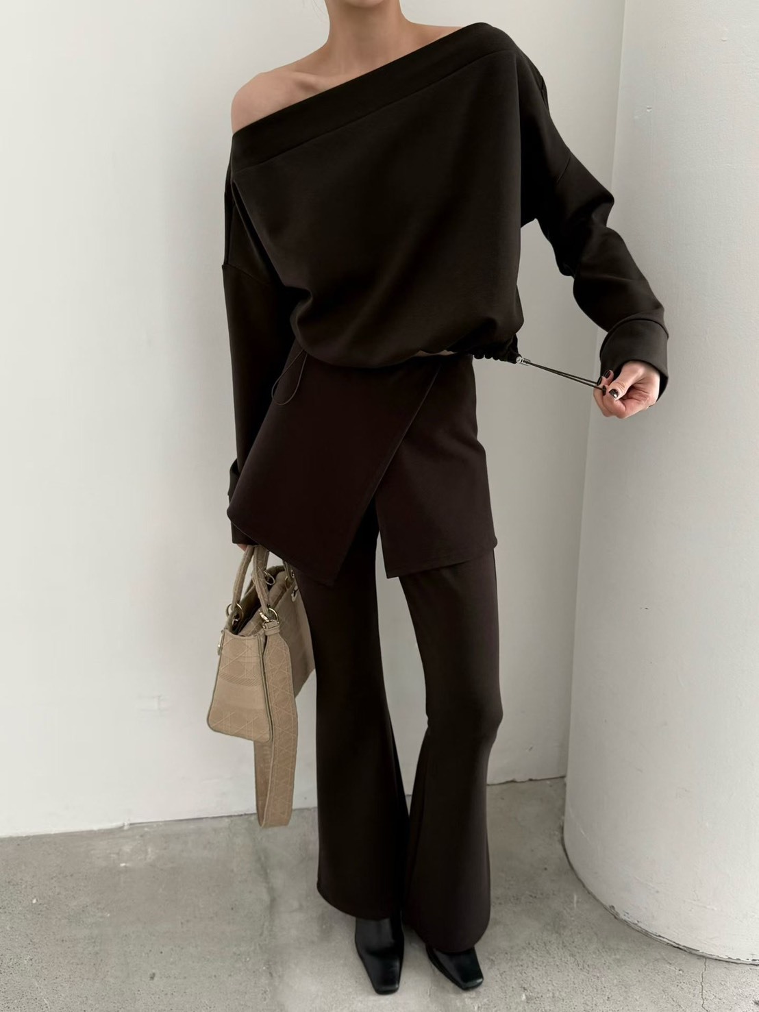 內加絨假兩件短裙喇叭長褲