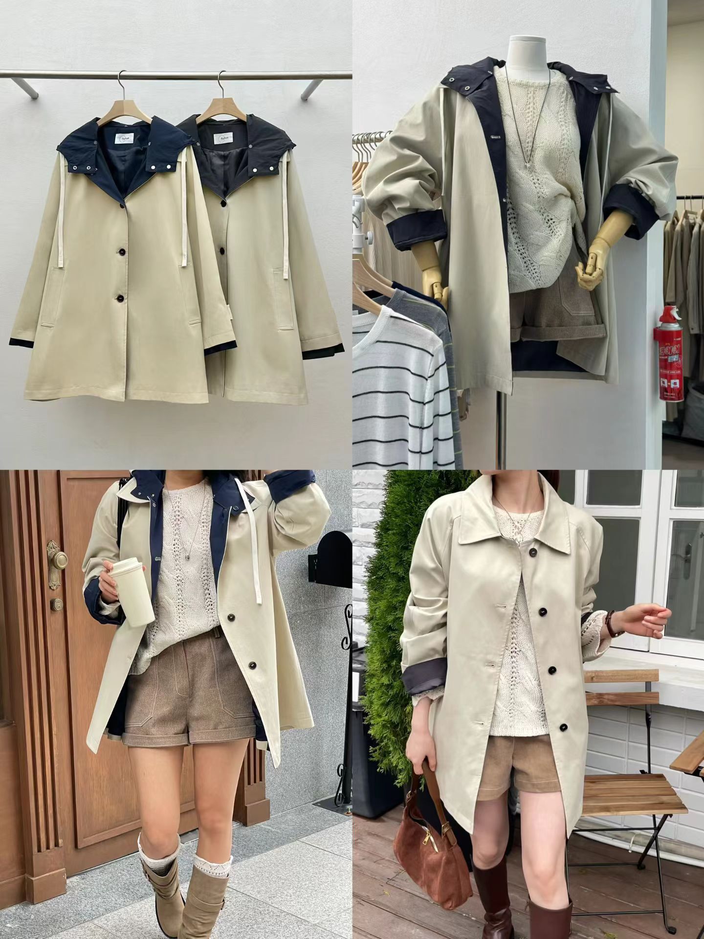 RF5026 拼色連帽排扣挺身外套