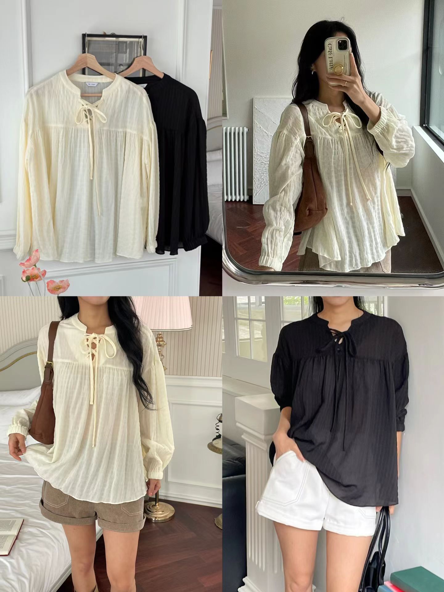 RF5024 泡泡胸前綁帶長袖上衣