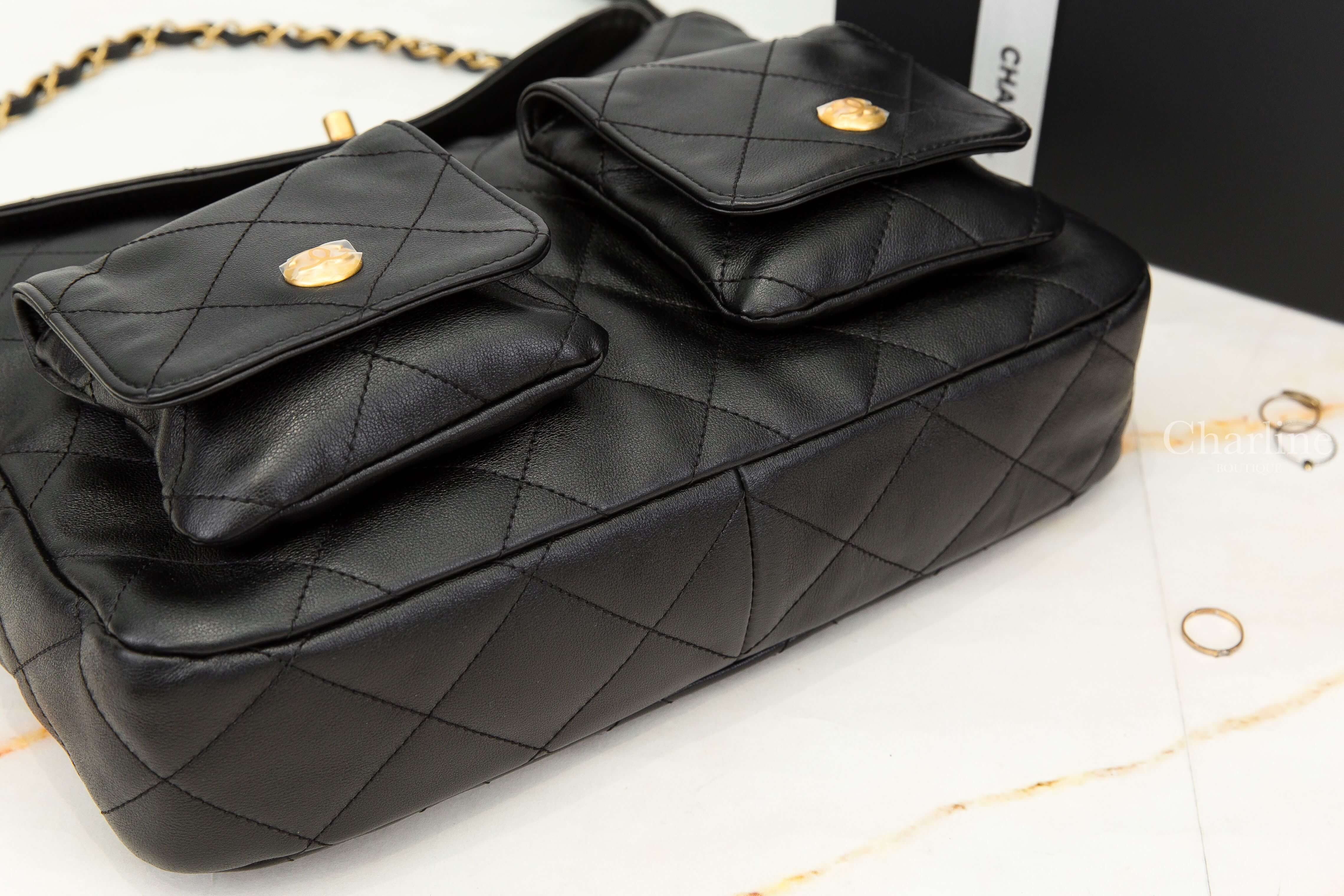 Chanel Hobo Handbag 黑色金CC金鍊大型小牛皮菱格紋手提肩背包-Charline Boutique 精品代購