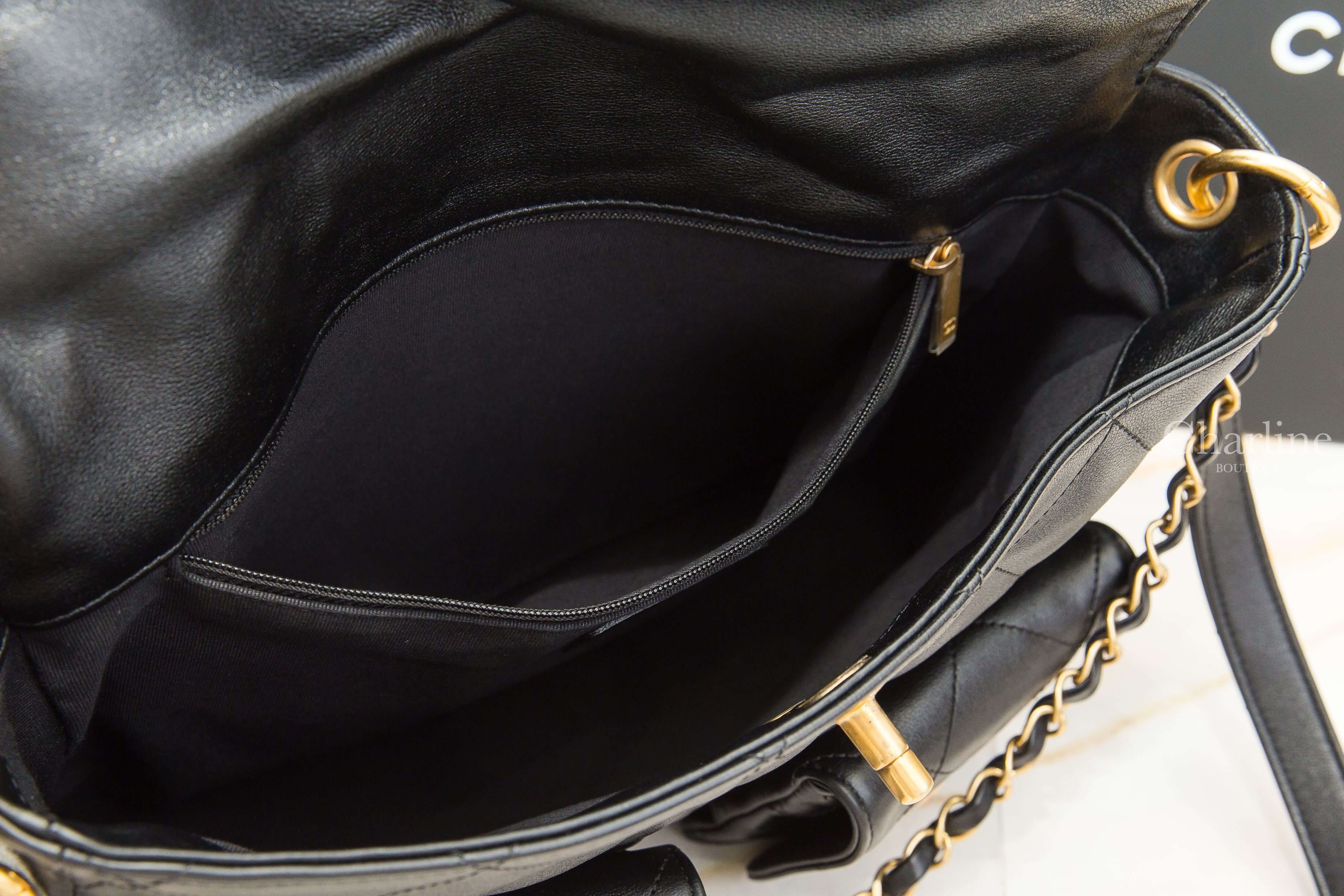 Chanel Hobo Handbag 黑色金CC金鍊大型小牛皮菱格紋手提肩背包-Charline Boutique 精品代購