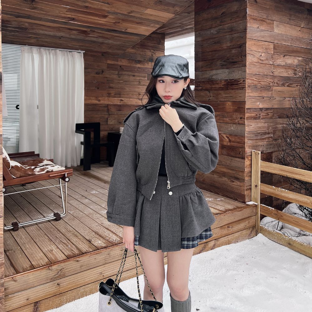 【重磅訂製】DOMISS秋冬毛呢外套+格紋百褶裙 套裝 秋冬洋裝 (預購)