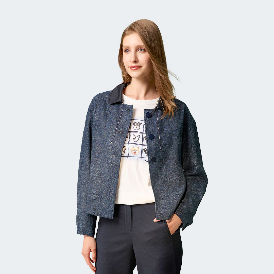 日常格織翻領短版外套