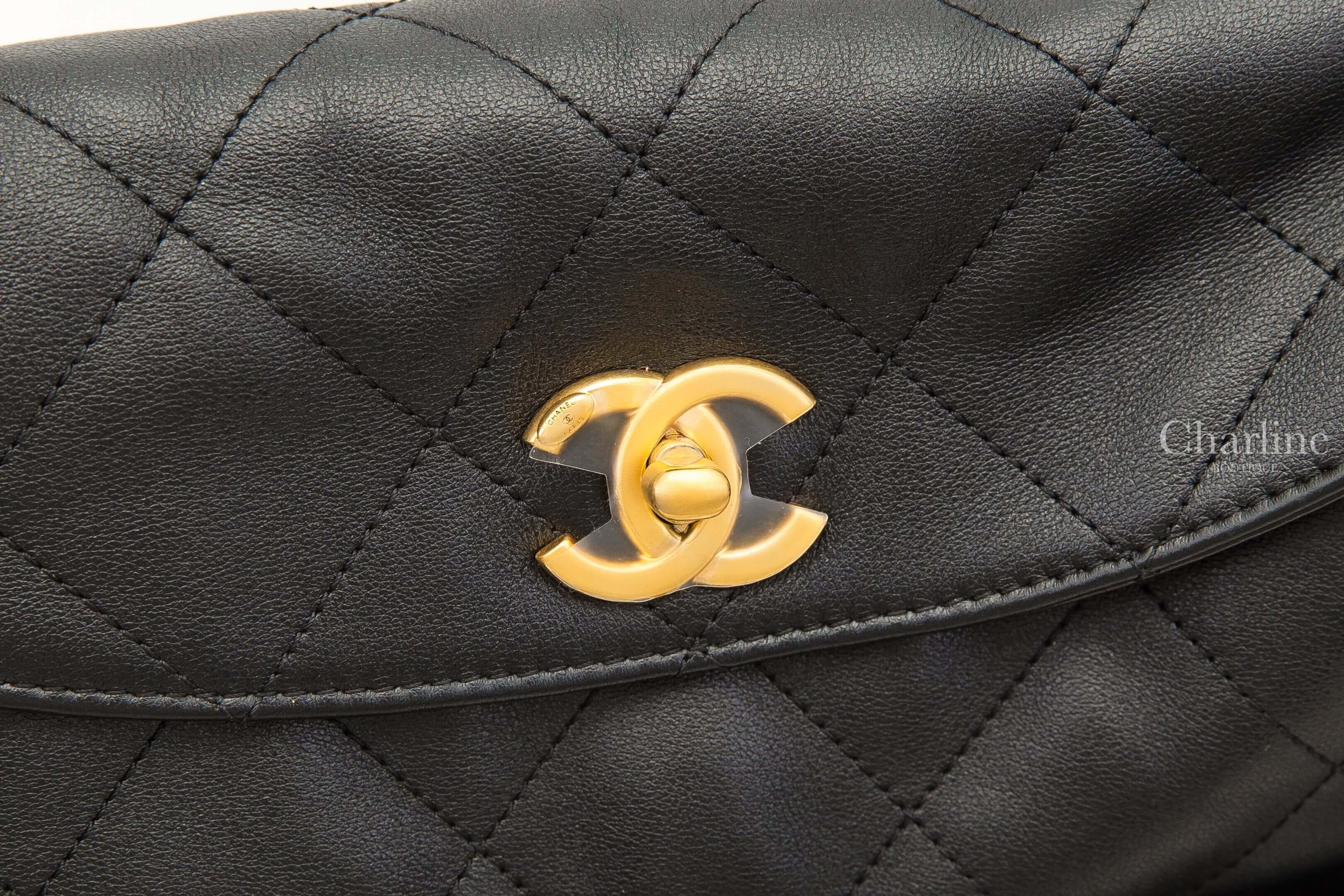 Chanel Hobo Handbag 黑色金CC金鍊大型小牛皮菱格紋手提肩背包