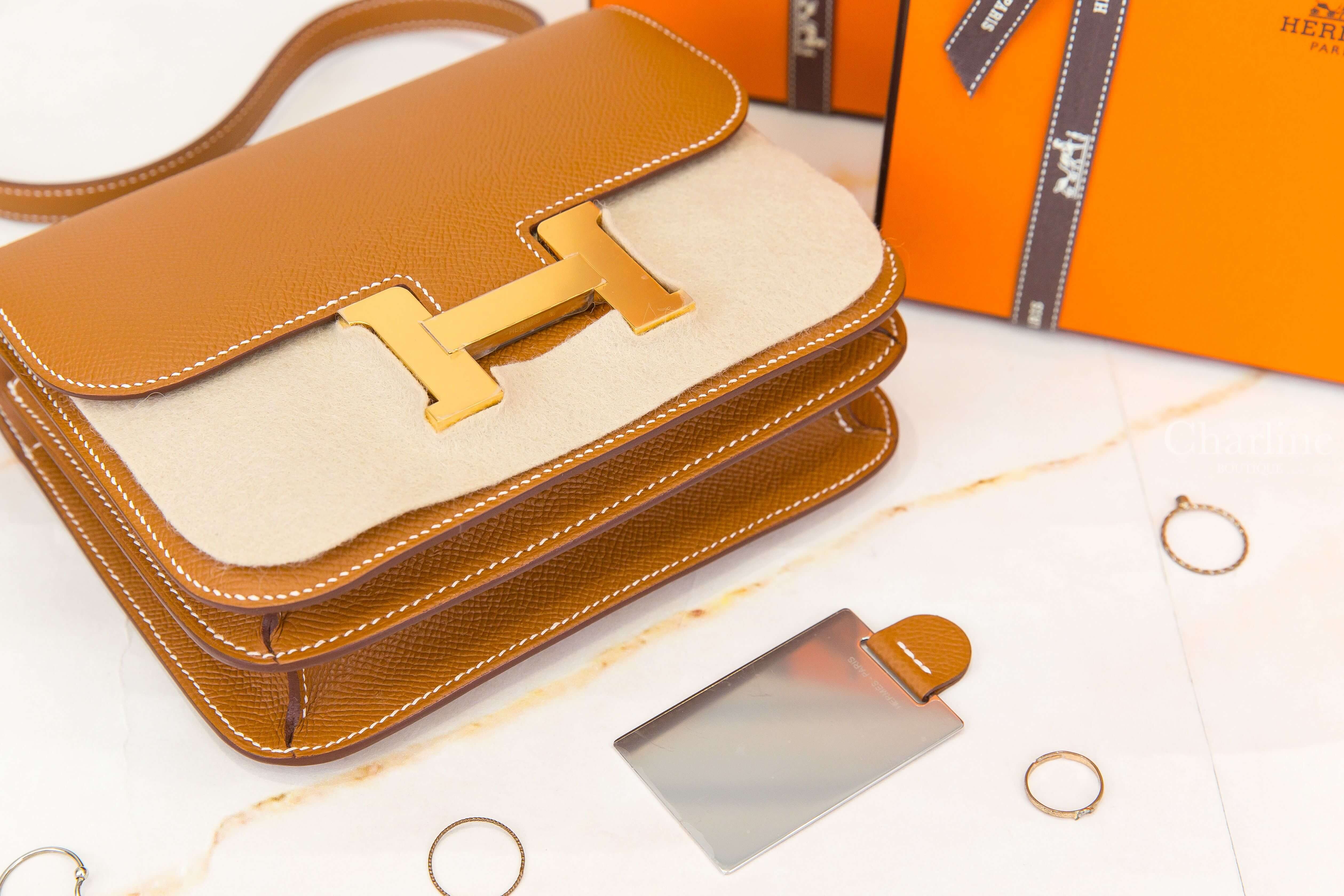Hermès Mini Constance III 18cm 37 Gold Veau Epsom 焦糖色金釦鏡面款-Charline Boutique 精品代購