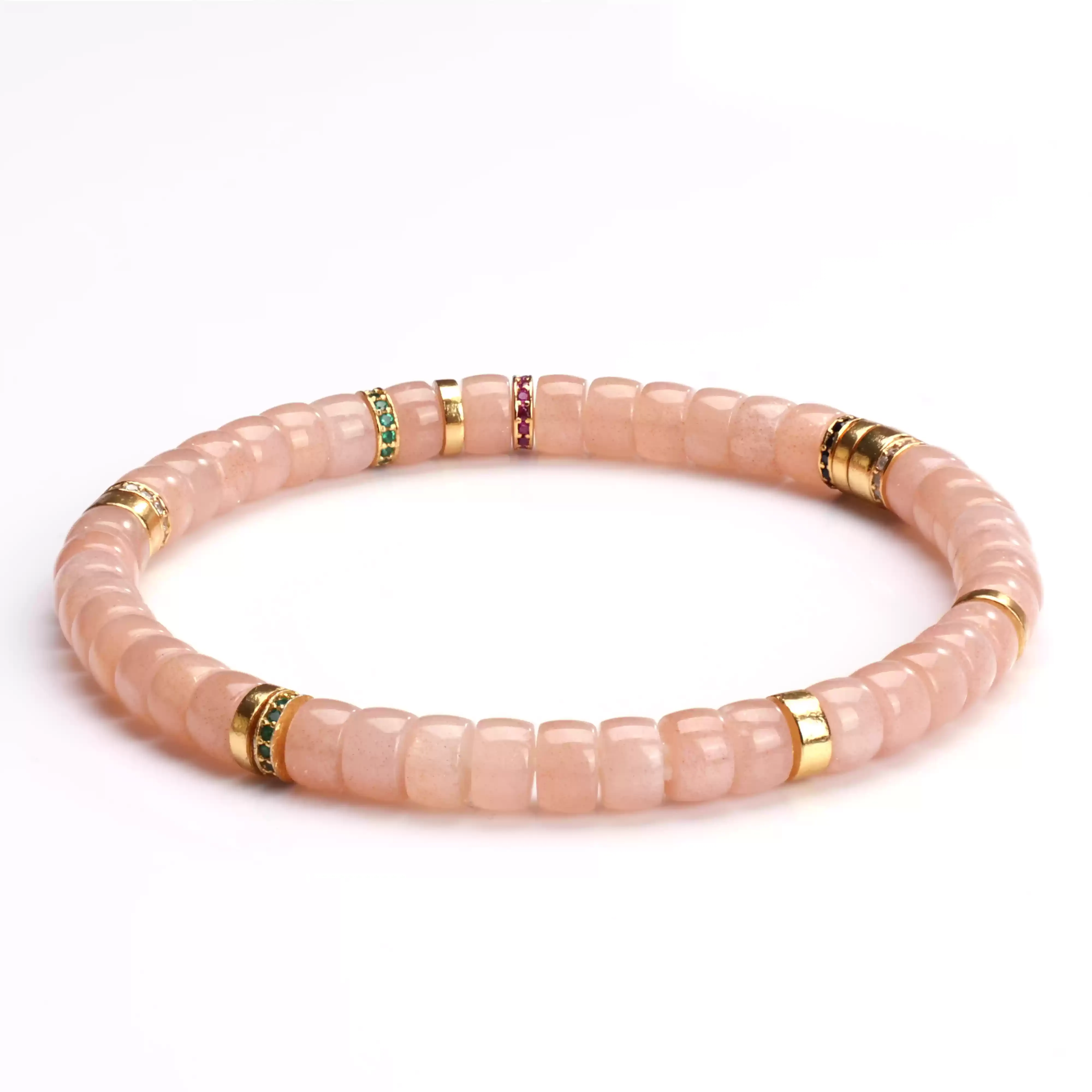 【寶石直切】太陽石橙月光粉月光直切寶石等級水晶手鍊