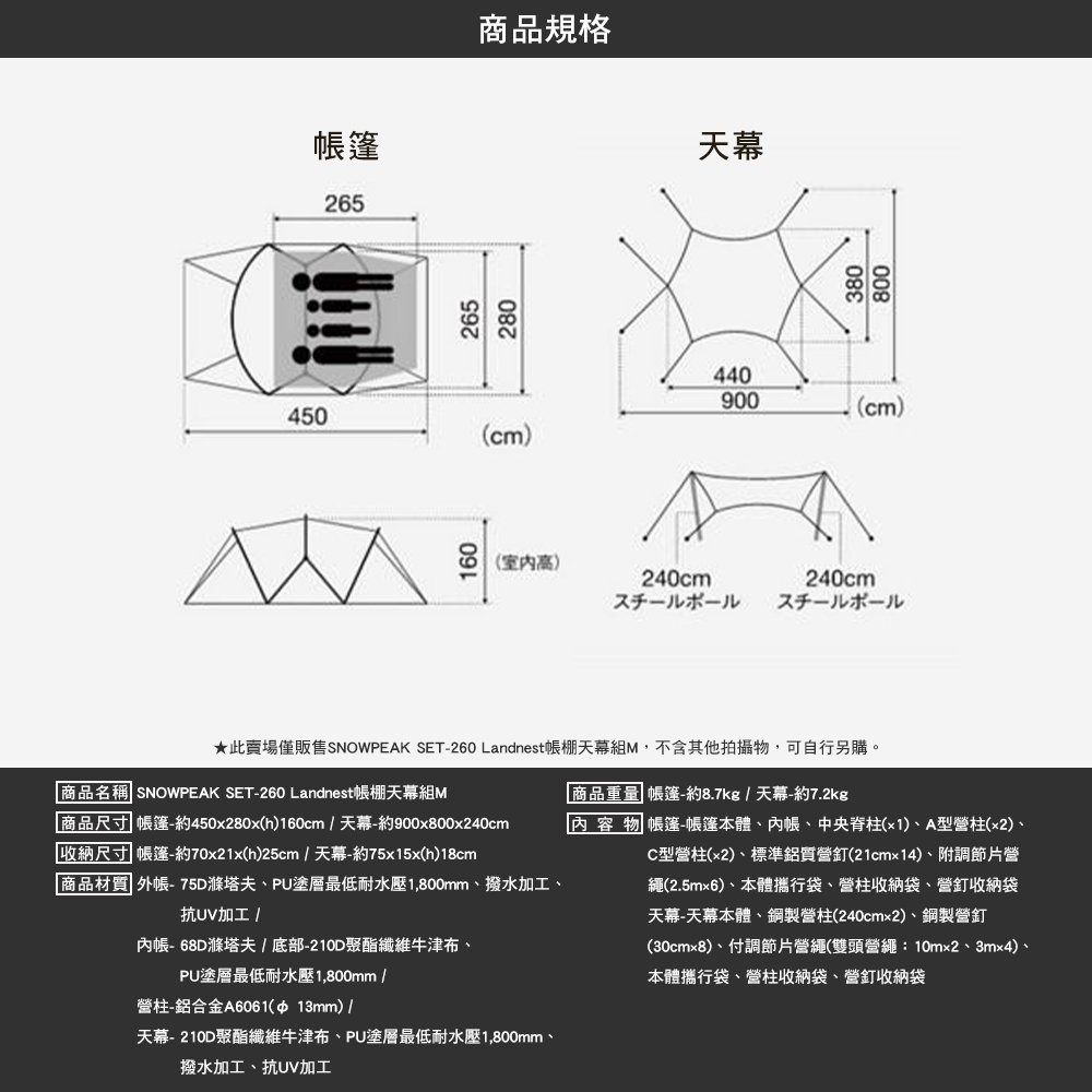 SNOWPEAK Landnest帳棚天幕組 M SET-260