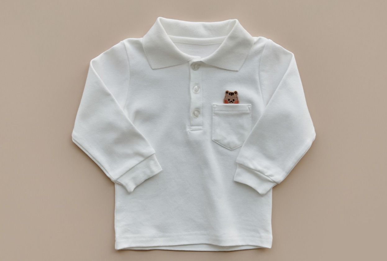 DTD校園簡約風-POLO口袋白衫 ( 長袖 )  松鼠