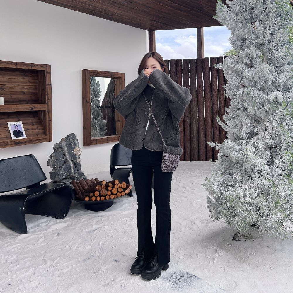 【豹紋羊羔拼接】DOMISS附小包-毛絨絨暖感女主外套-2色 秋冬必收羊羔毛 大衣 (現貨)