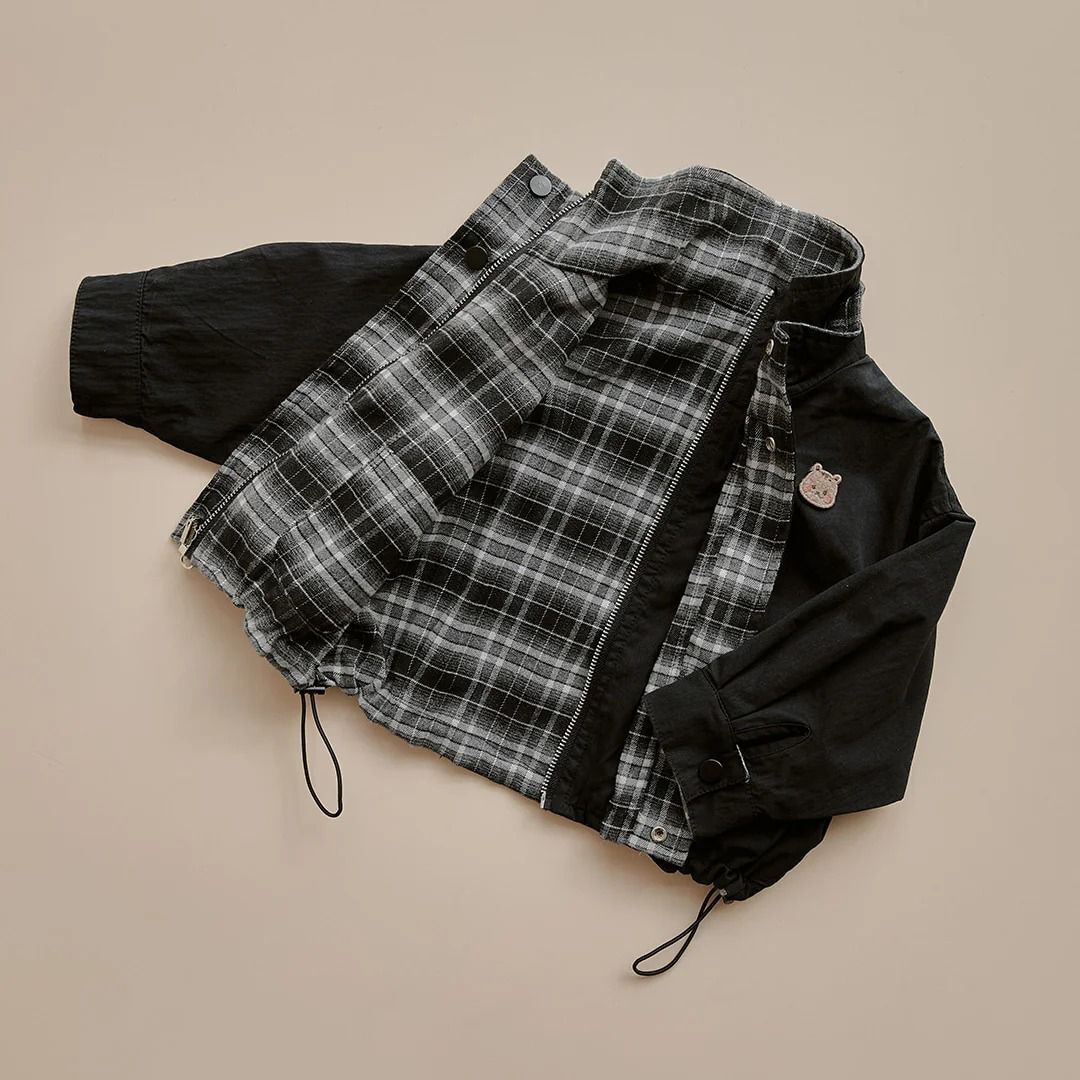 25F/W DTD百變格紋系列-雙面立領防風夾克 松鼠黑色