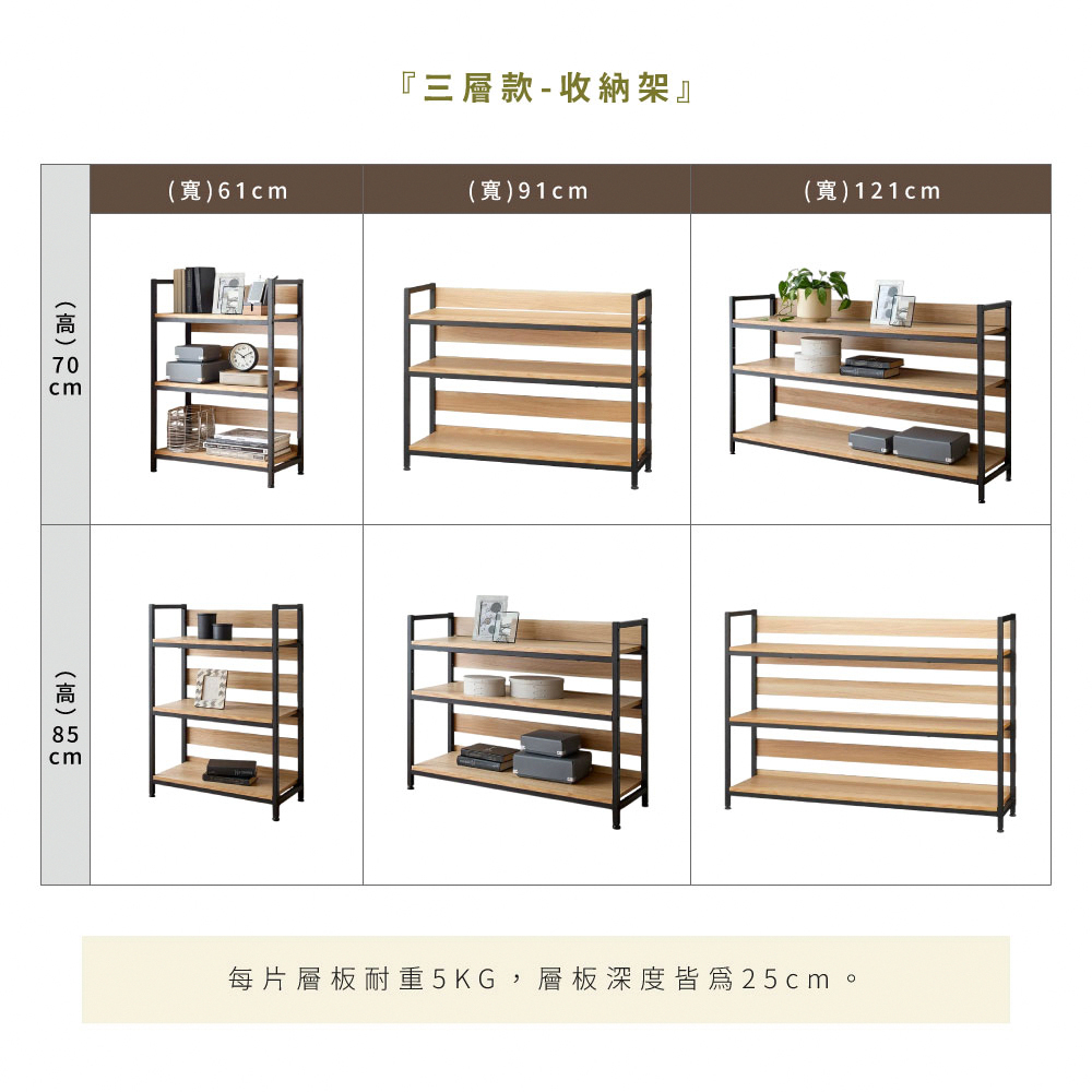 Brooklyn Series鋼製三層開放式收納架(寬91×高70cm)