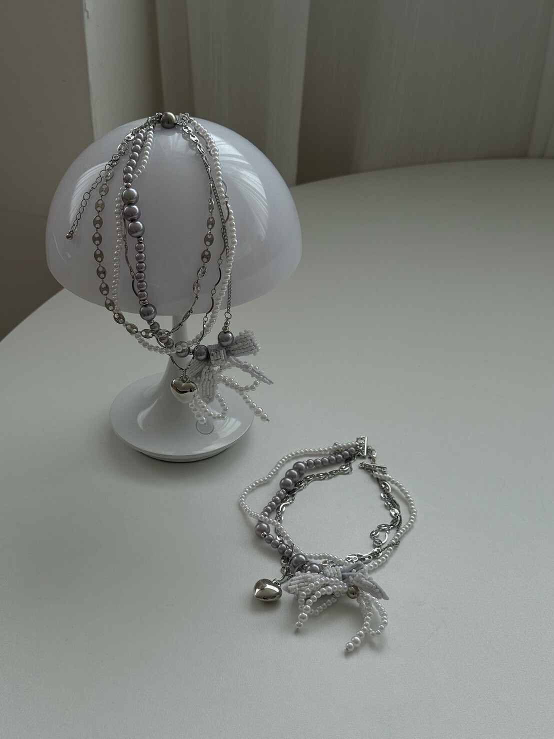 墜落天使 多層疊戴重工蝴蝶結項鍊