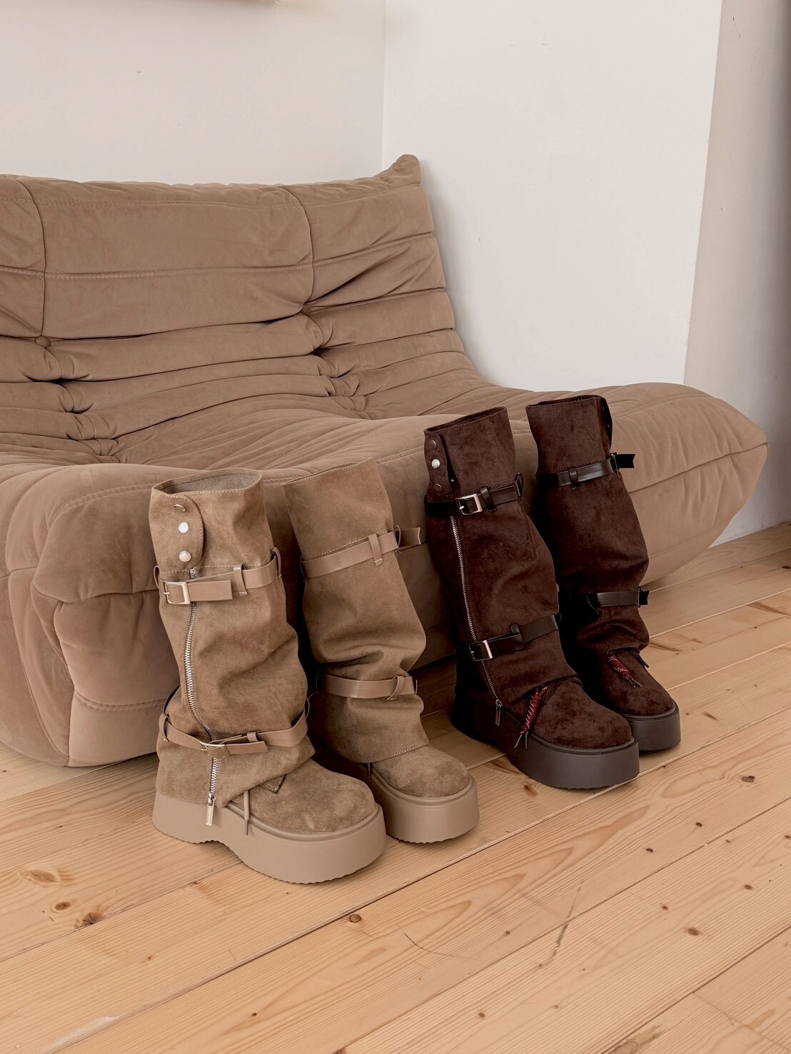 一雙穿四季🤎 兩穿可拆卸 絨面厚底堆堆靴 栗色