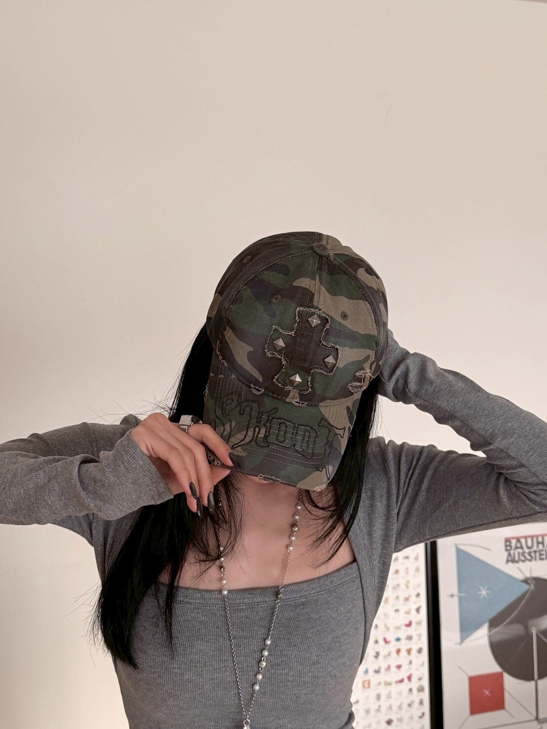 擺脫路人感𓋹水洗破壞感刺繡鉚釘棒球帽2colors