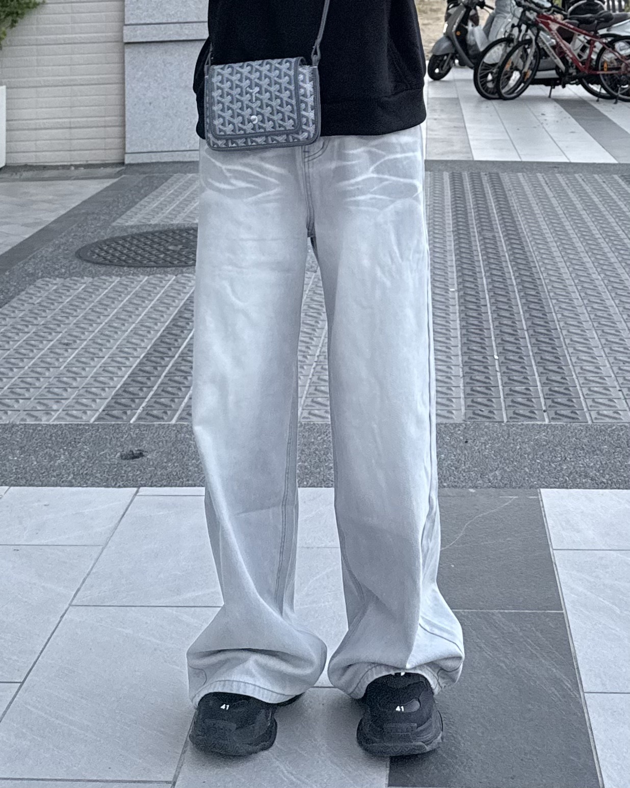 2色 刷白 漸層 闊腿 落地 牛仔 長褲