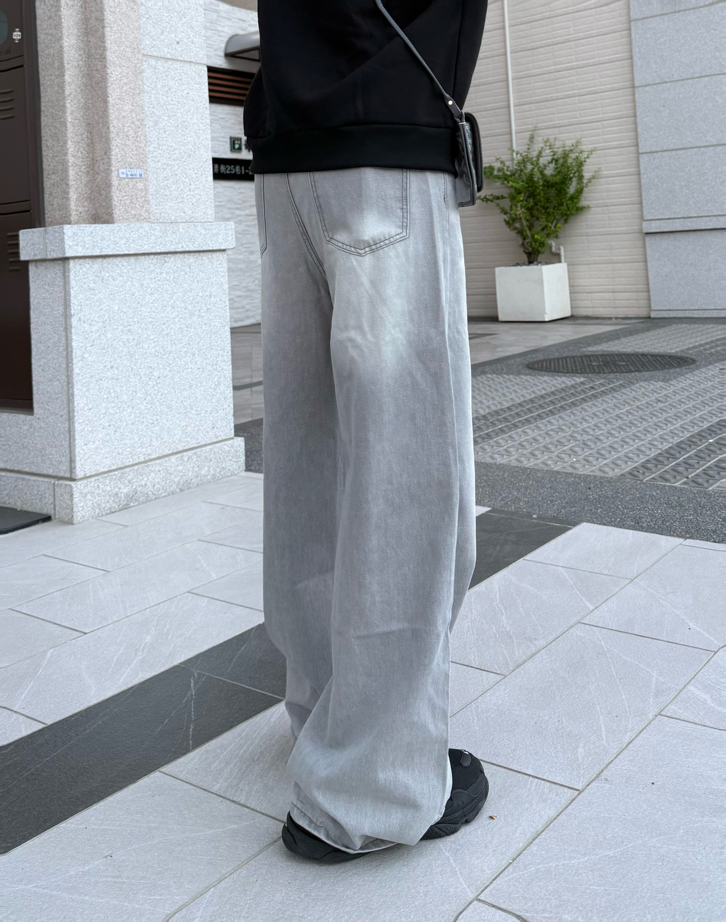 2色 刷白 漸層 闊腿 落地 牛仔 長褲