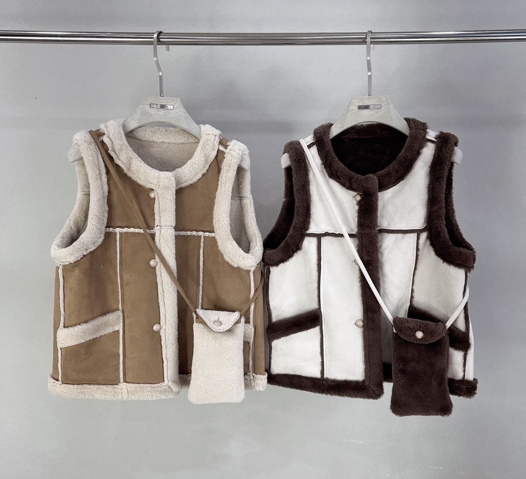 毛毛麂皮車線背心+包包