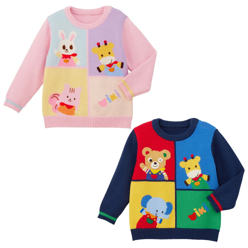 𝐌𝐢𝐤𝐢 𝐇𝐨𝐮𝐬𝐞 小熊小兔拼色四格針織毛衣