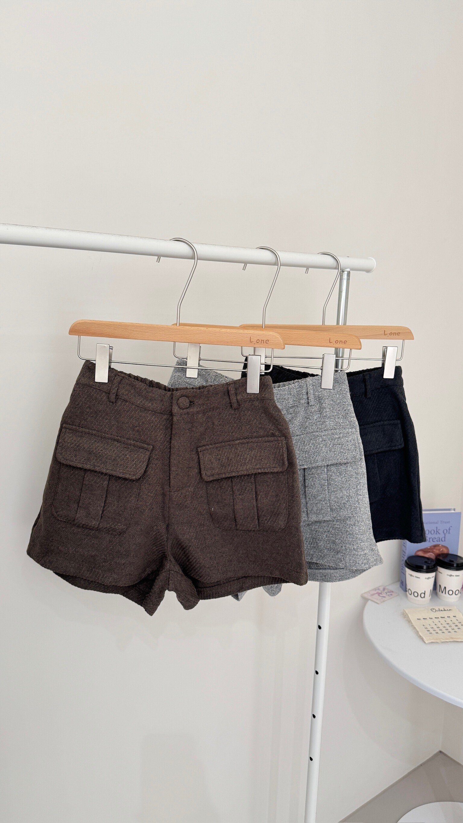 立體口袋毛呢短褲