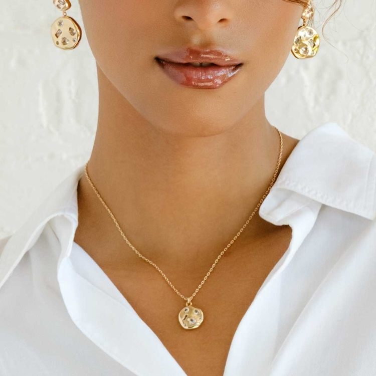 Arden鋯石鑲嵌項鍊-14k金色