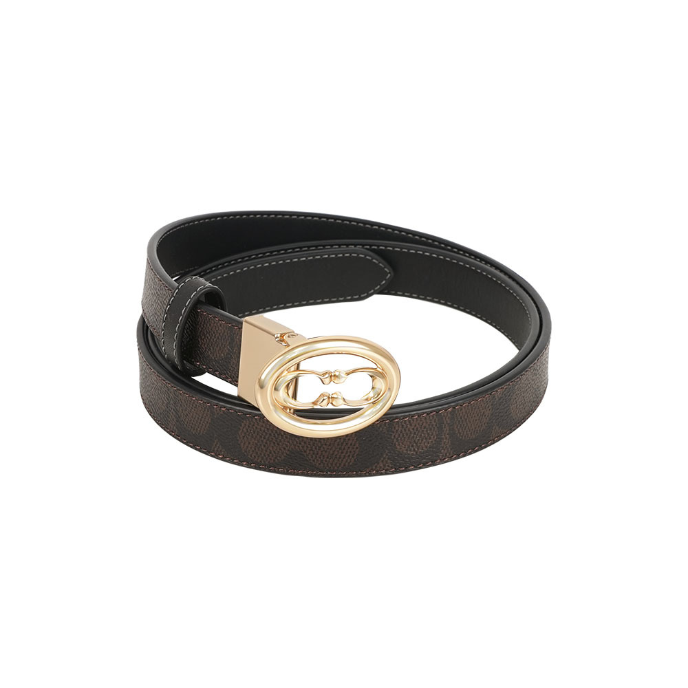 【COACH】橢圓CC Logo 帆布及牛皮寬2.5cm雙面可用皮帶(胡桃木棕/黑色)