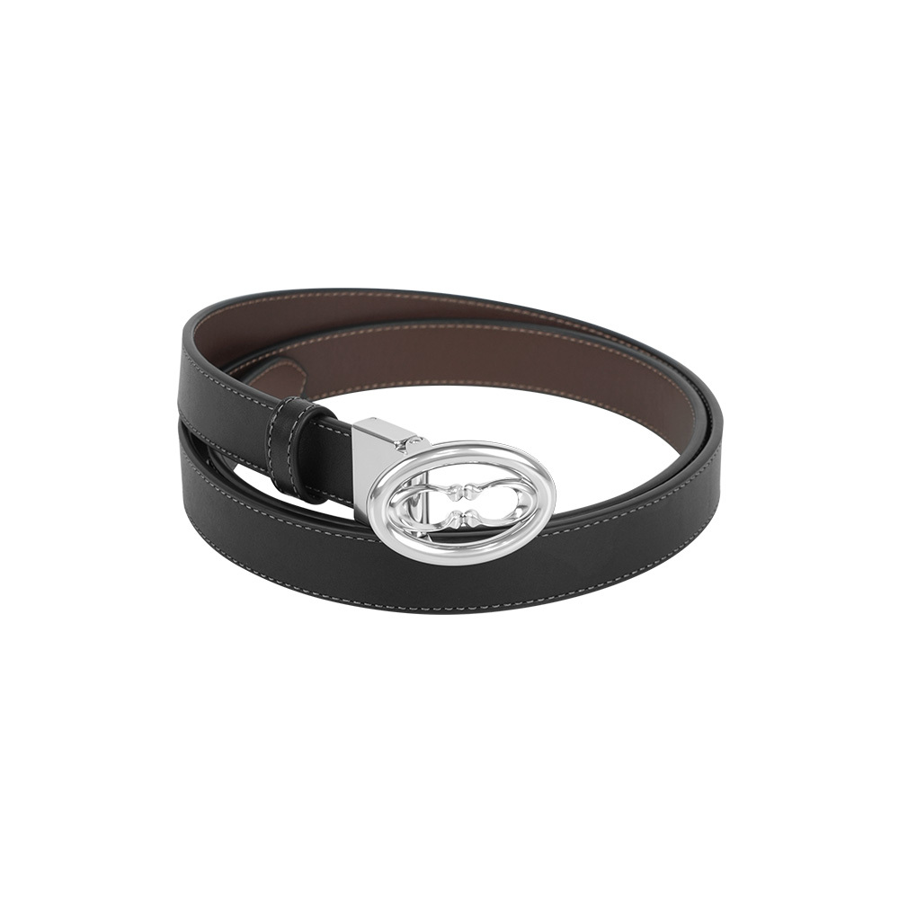 【COACH】銀釦橢圓CC Logo 牛皮寬2.5cm雙面可用皮帶(黑色/楓樹棕)