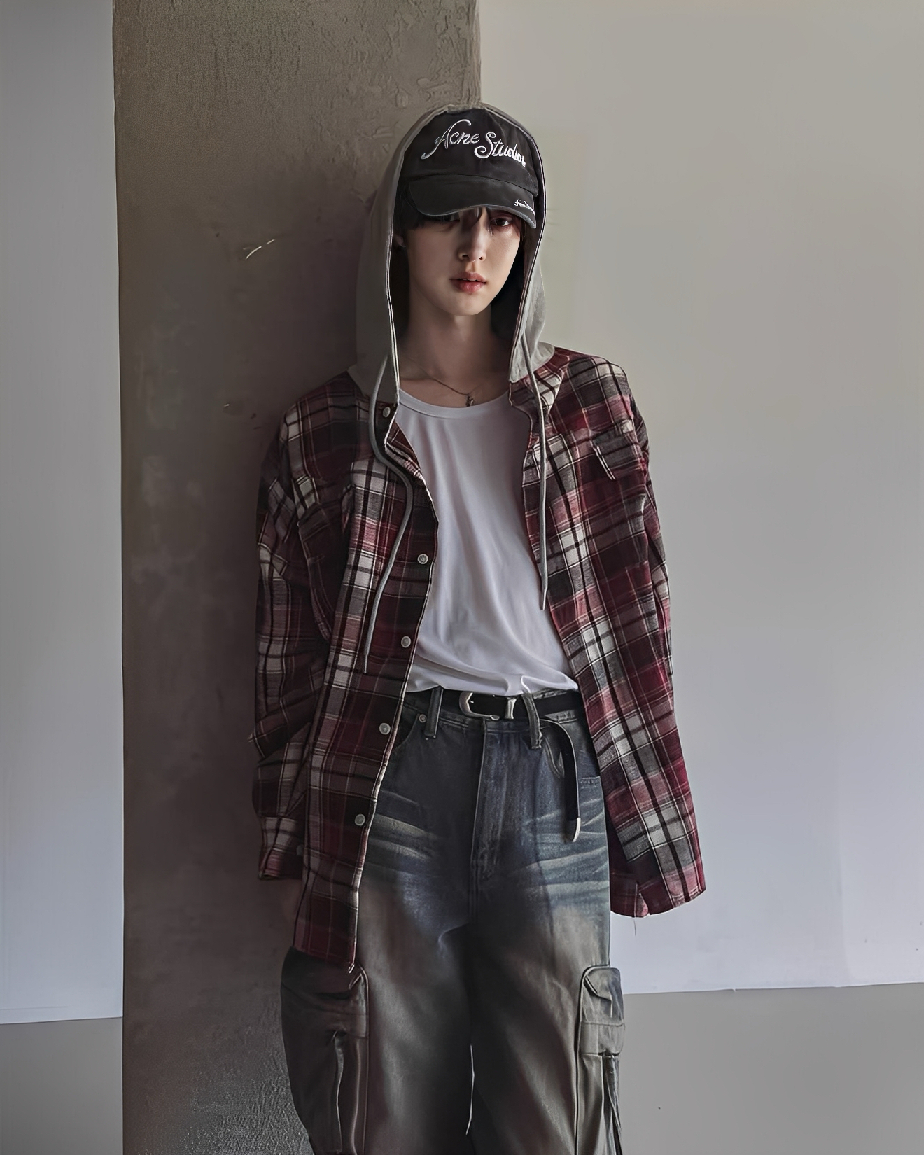 拼接 連帽 格紋 襯衫 外套