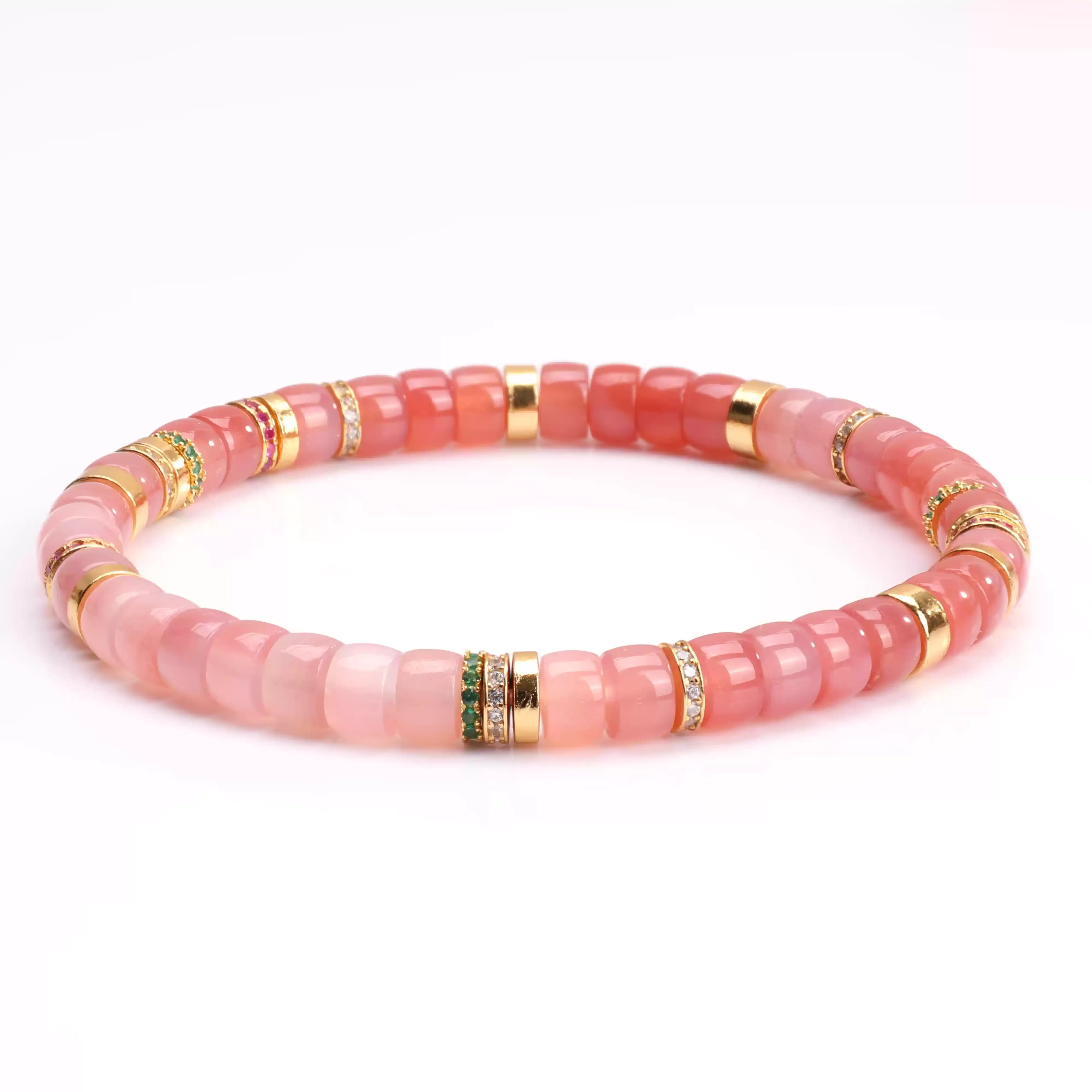 【寶石直切】漸變粉糯瑪瑙直切寶石等級水晶手鍊