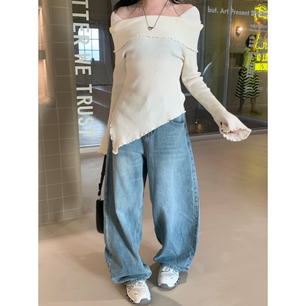 【imfine】仙女登場 一字領剪裁針織上衣 #7546