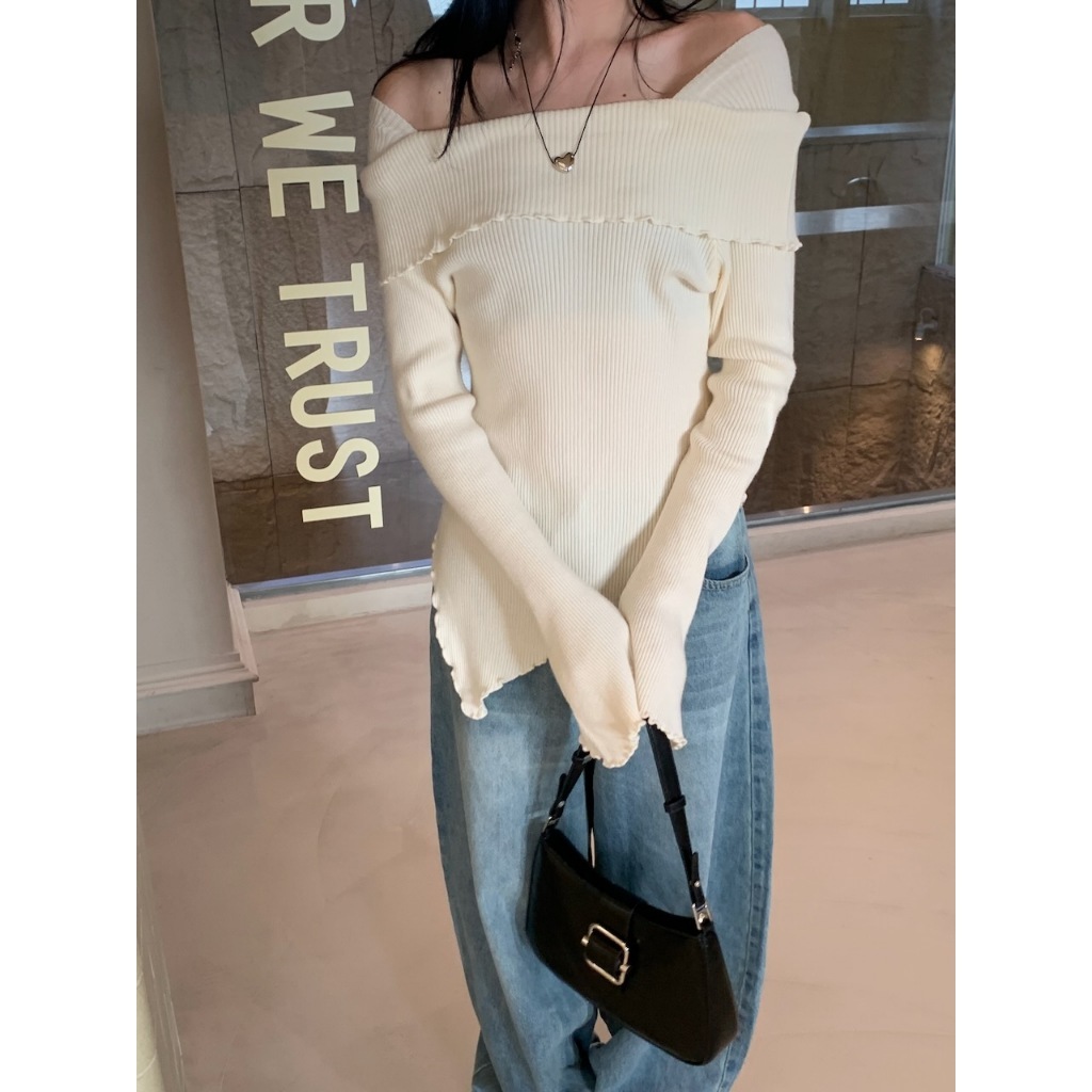 【imfine】仙女登場 一字領剪裁針織上衣 #7546
