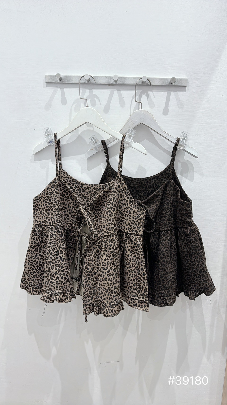 前綁帶豹紋細肩娃娃背心