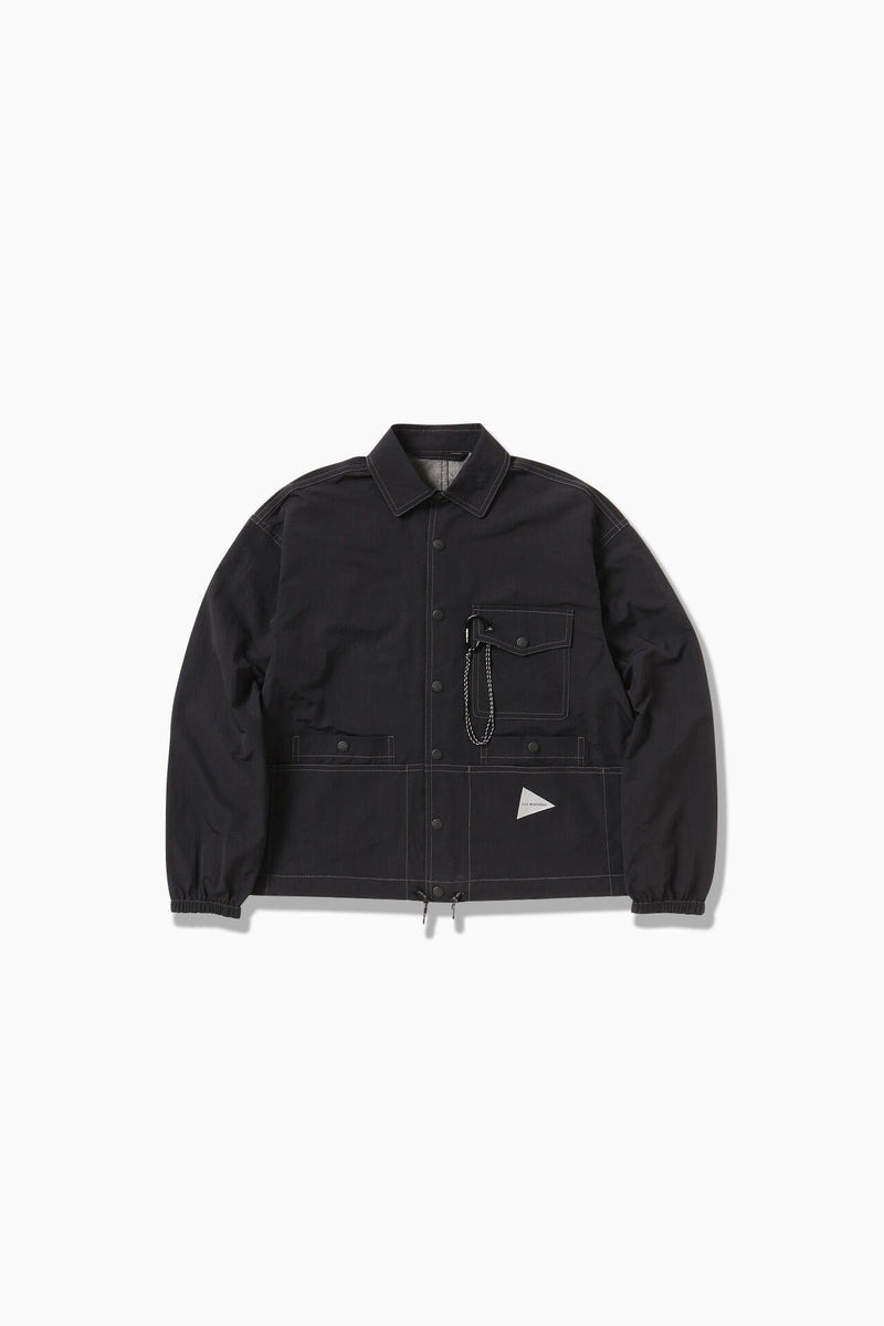 and wander｜crinkled nylon shirts jacket "Black"