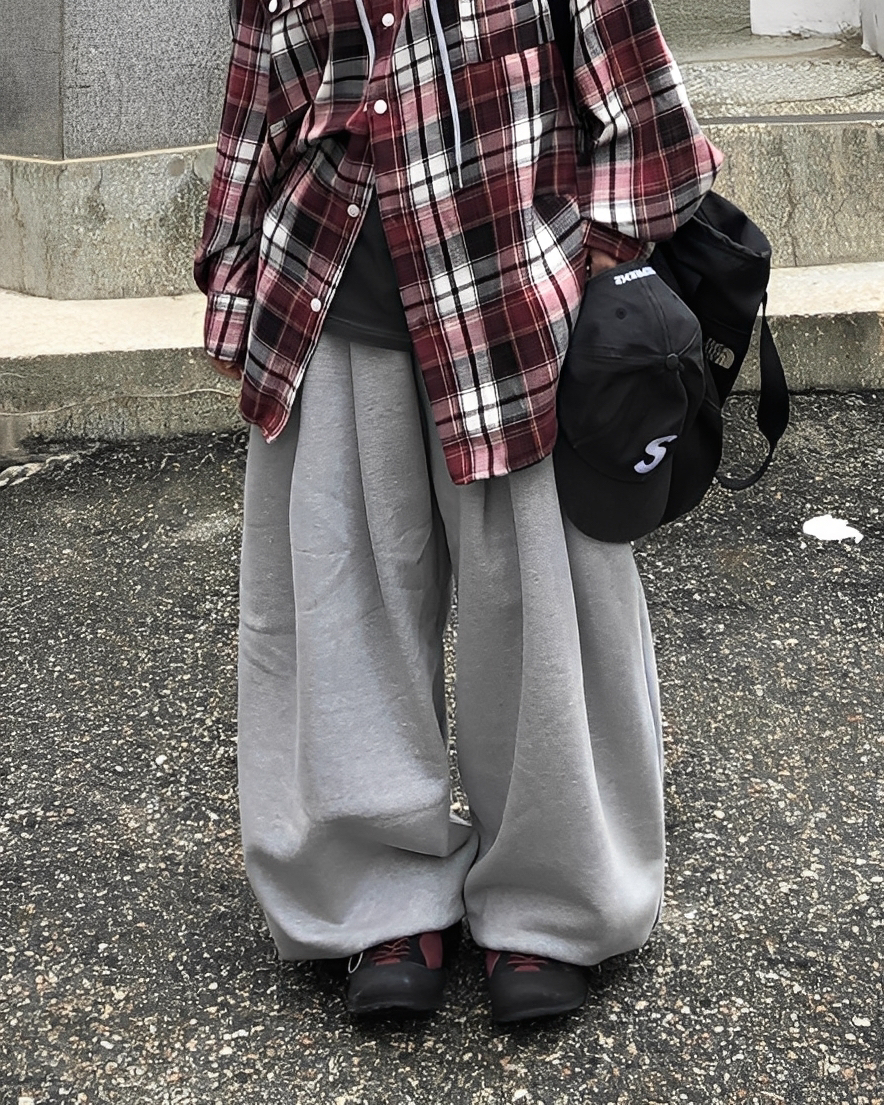 素面 重磅 闊腿 棉質 長褲 棉褲 氣球褲