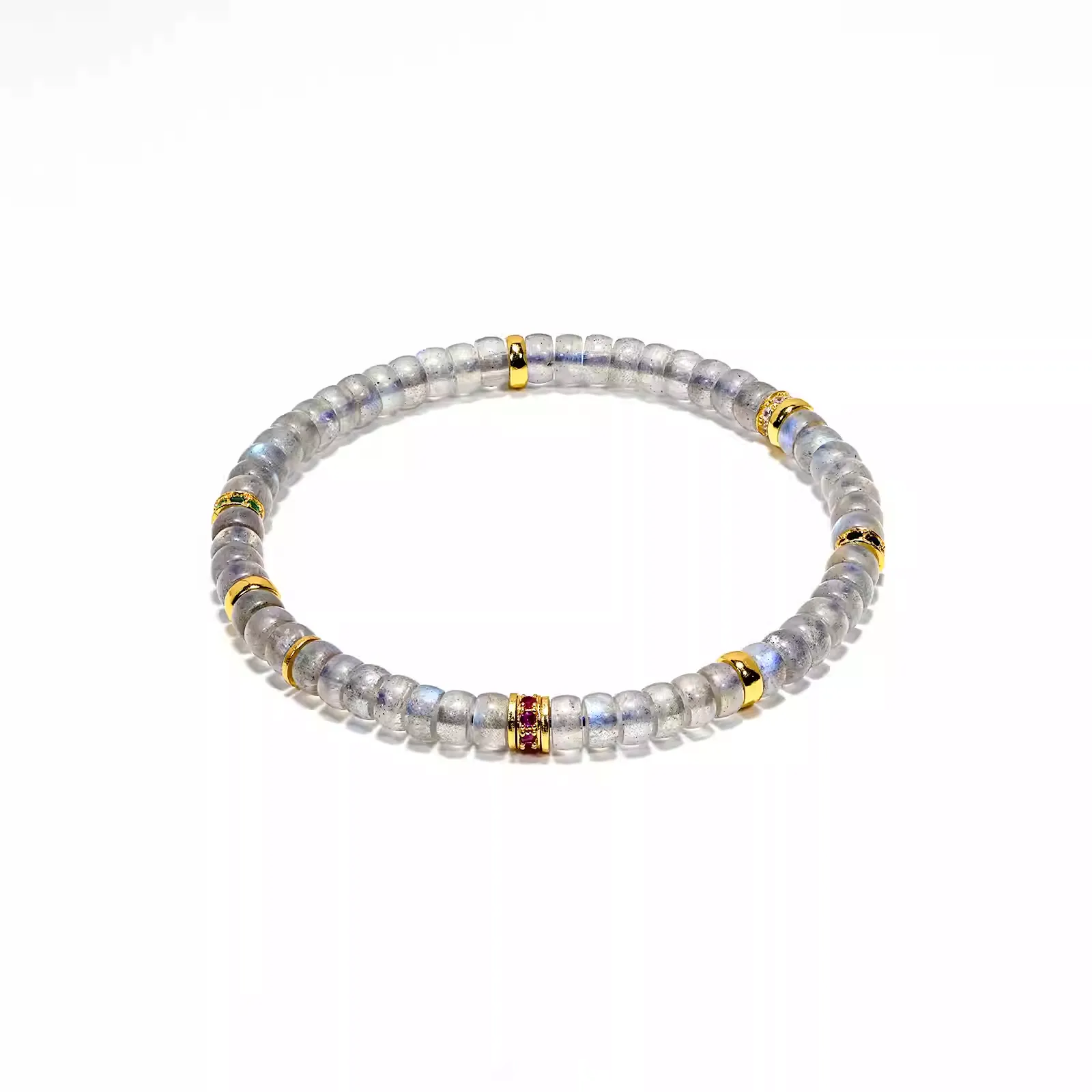 【寶石直切】拉長灰月光彩光月光石-銀鑽/素圈直切寶石等級水晶手鍊