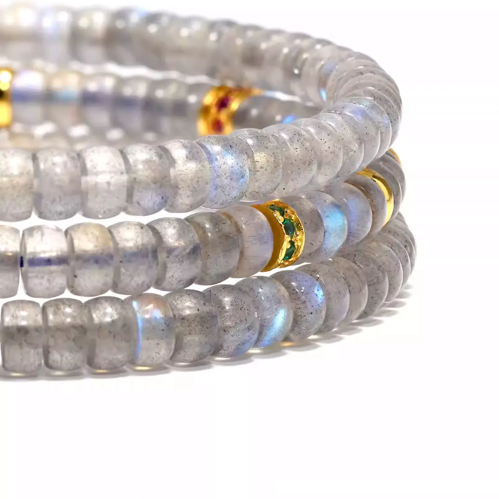 【寶石直切】拉長灰月光彩光月光石-銀鑽/素圈直切寶石等級水晶手鍊