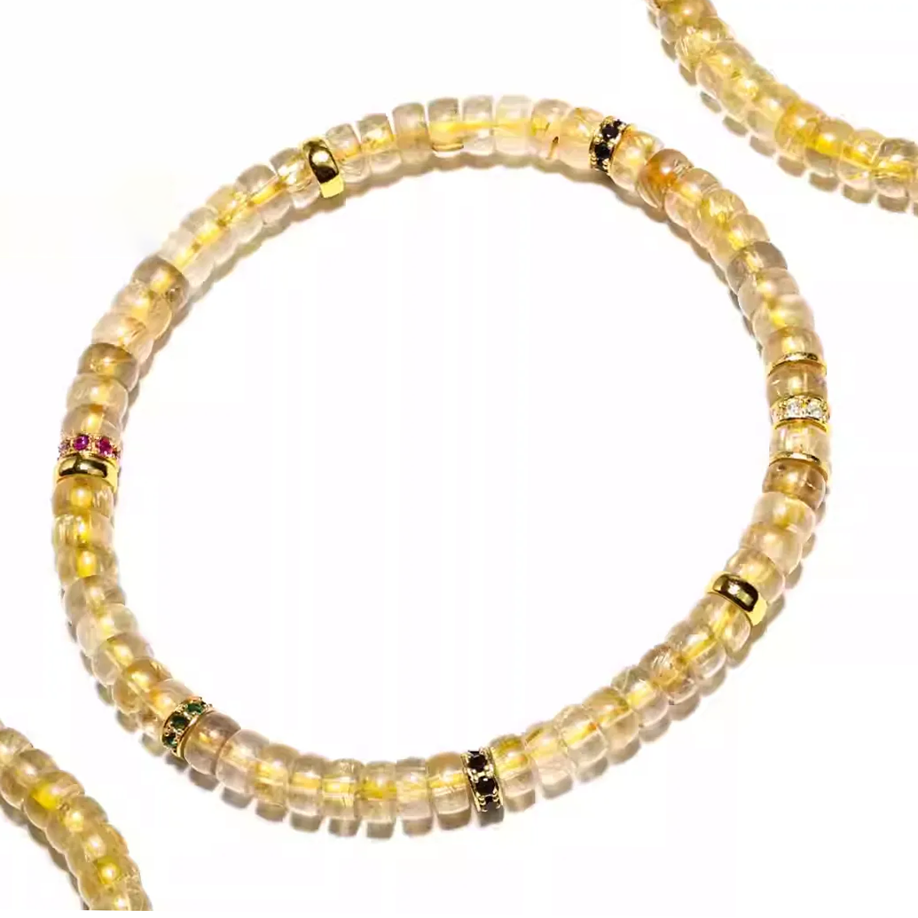 【寶石直切】金髮晶-銀鑽/素圈直切寶石等級水晶手鍊