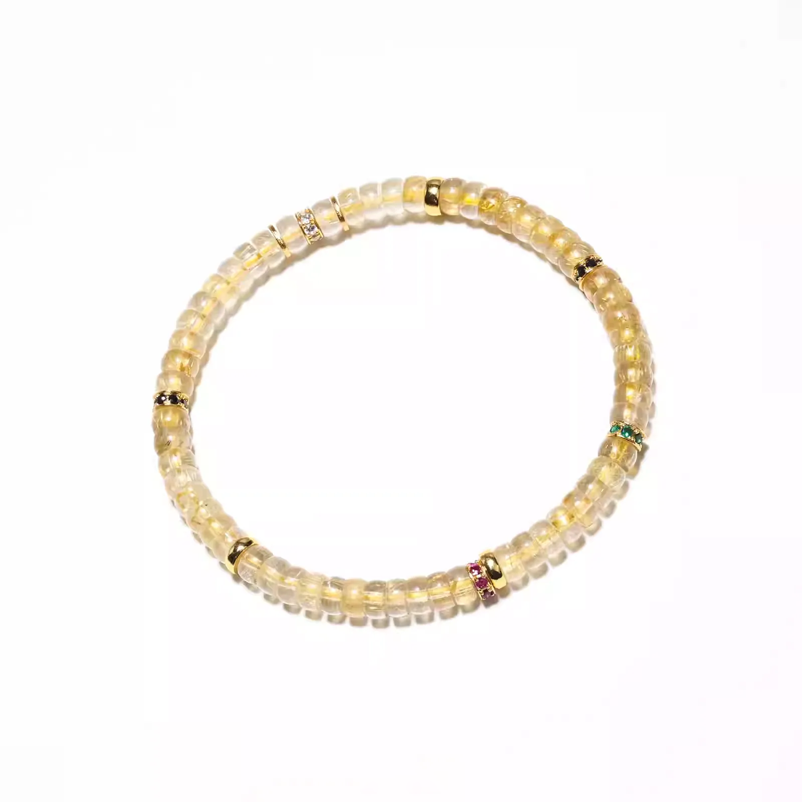 【寶石直切】金髮晶-銀鑽/素圈直切寶石等級水晶手鍊