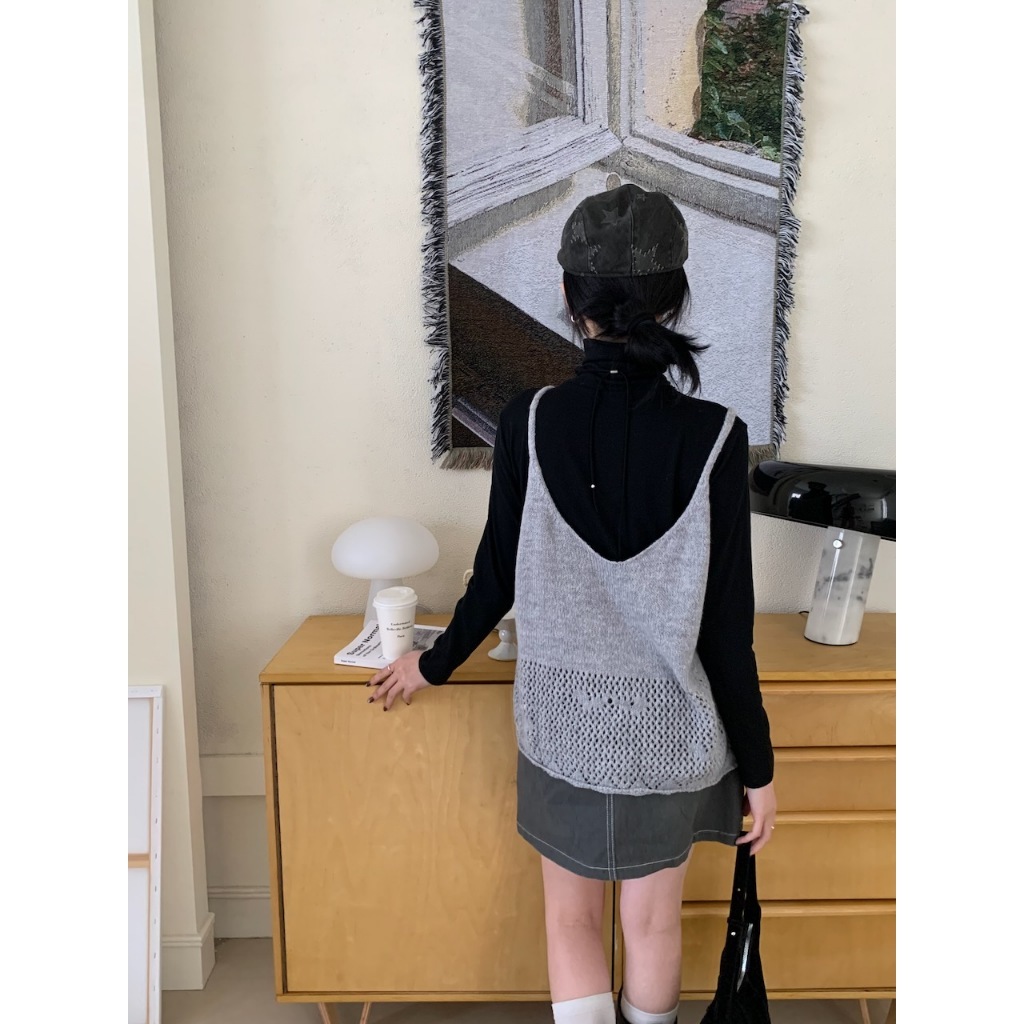 【imfine】簍空感雕花 V針織背心 #8488