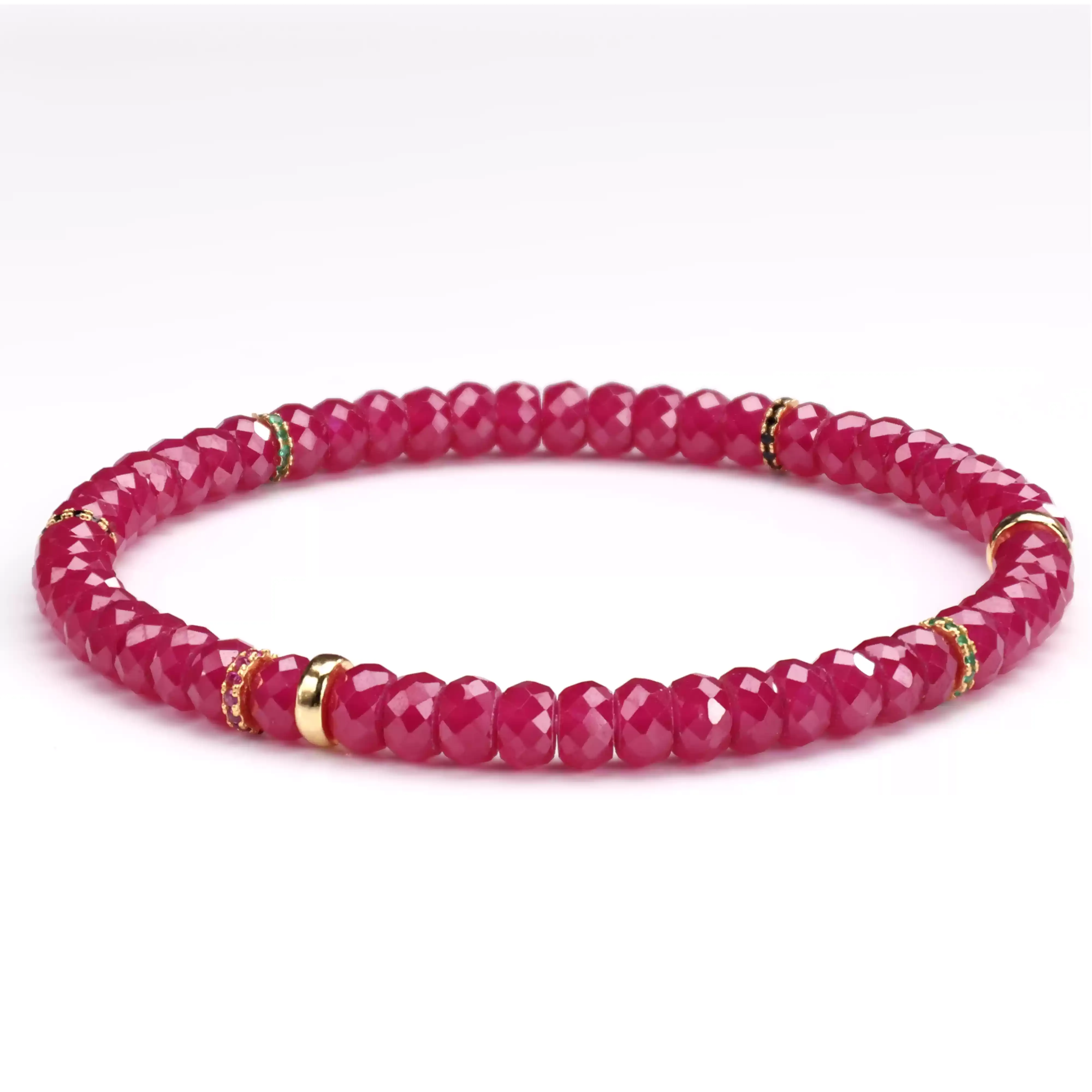 【寶石直切】切面天然紅寶石-銀鑽/素圈直切寶石等級水晶手鍊