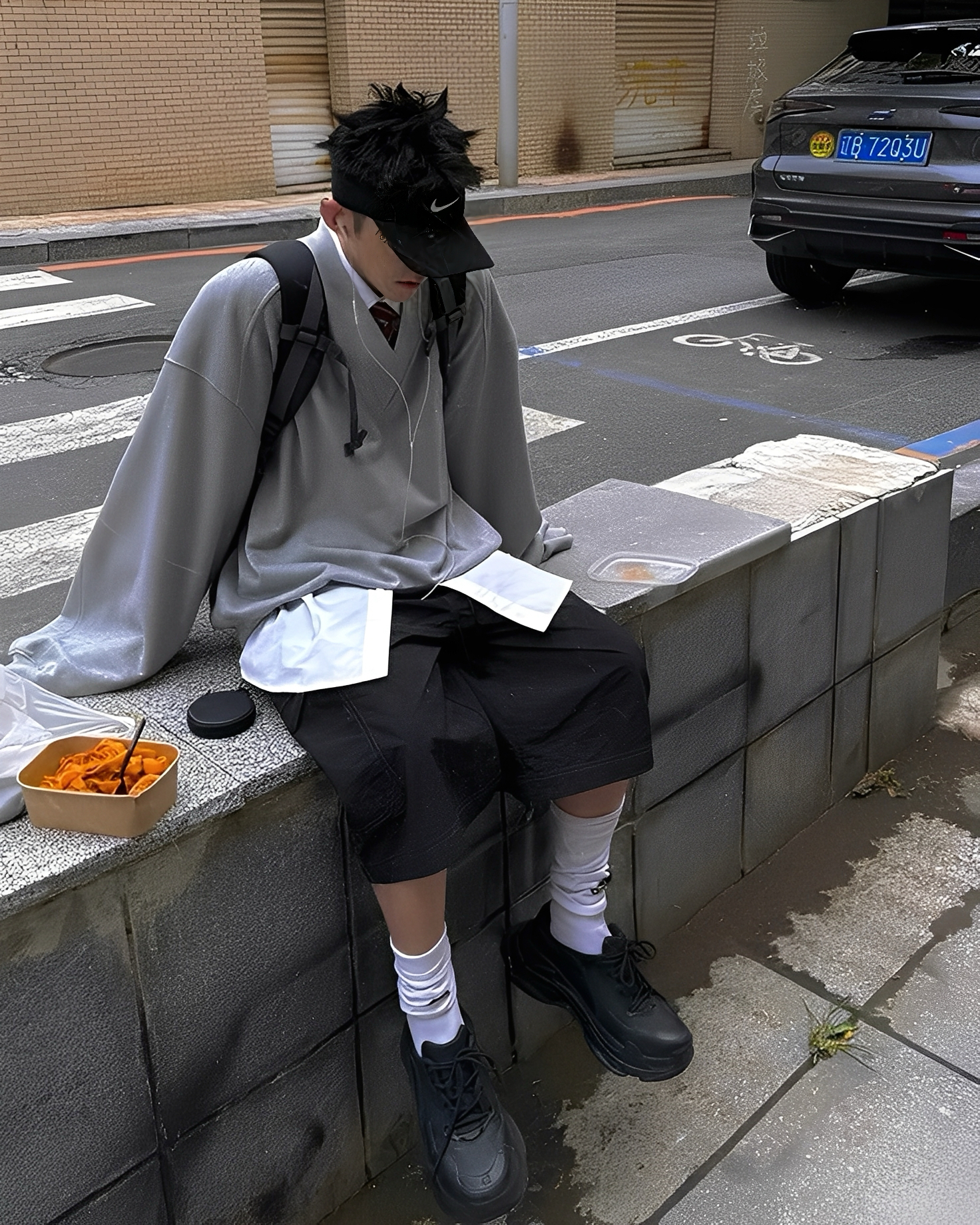 BOXY 美式 休閒 V領 刺繡 學院風 長袖 大學T