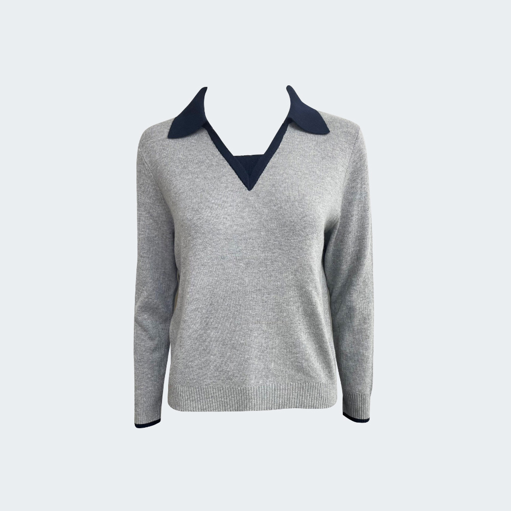 雙色領口撞色V領針織上衣