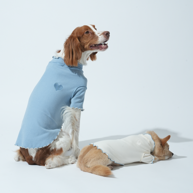 puppygallery｜滾邊愛心上衣 天空藍